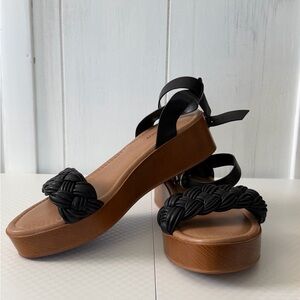 Lane Bryant Black Braided Strap Platform Sandals with Tan Sole